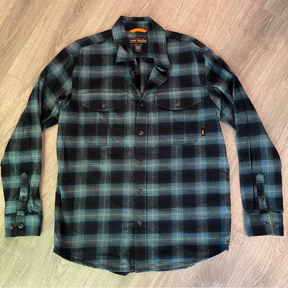 Walls Blue and Yellow Thick Plaid Shirt—Large